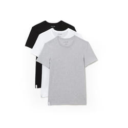 Lacoste mens Essentials 3 Pack 100% Cotton Slim Fit Crew Neck T-shirts Base Layer Top  White/Silver Chineblack  Large US