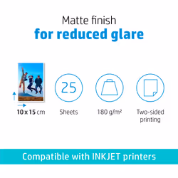 HP Matte Photo Paper, 180 g/m2, 10 x 15 cm (101 x 152 mm), 25 sheets - Additional view 4