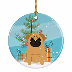 Caroline's Treasures Merry Christmas Tree Pug Brown Ceramic Ornament