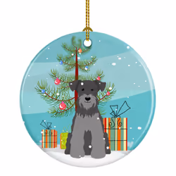 Caroline's Treasures Merry Christmas Tree Miniature Schanuzer Black Silver Ceramic Ornament