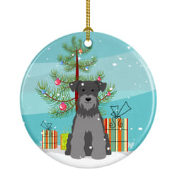 Caroline's Treasures Merry Christmas Tree Miniature Schanuzer Black Silver Ceramic Ornament