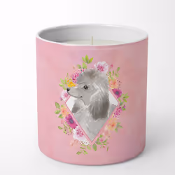 Grey Standard Poodle Pink Flowers 10 oz Decorative Soy Candle CK4233CDL