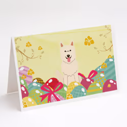 Easter Eggs White German Shepherd Greeting Cards and Envelopes Pack of 8