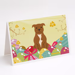 Easter Eggs Staffordshire Bull Terrier Brown Greeting Cards and Envelopes Pack of 8