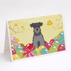 Easter Eggs Miniature Schnauzer Black Silver Greeting Cards and Envelopes Pack of 8