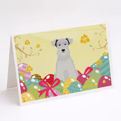 Easter Eggs Miniature Schnauzer White Greeting Cards and Envelopes Pack of 8