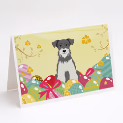 Easter Eggs Miniature Schnauzer Salt and Pepper Greeting Cards and Envelopes Pack of 8
