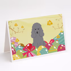 Easter Eggs Poodle Silver Greeting Cards and Envelopes Pack of 8