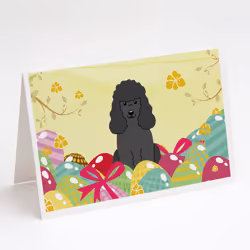 Easter Eggs Poodle Black Greeting Cards and Envelopes Pack of 8