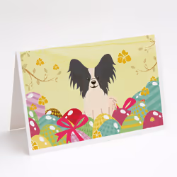 Easter Eggs Papillon Black White Greeting Cards and Envelopes Pack of 8