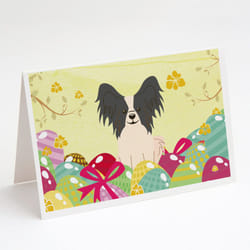 Easter Eggs Papillon Black White Greeting Cards and Envelopes Pack of 8