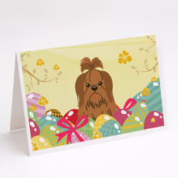 Easter Eggs Shih Tzu Silver Chocolate Greeting Cards and Envelopes Pack of 8
