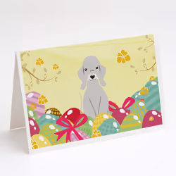 Easter Eggs Bedlington Terrier Blue Greeting Cards and Envelopes Pack of 8