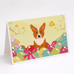 Easter Eggs Corgi Greeting Cards and Envelopes Pack of 8