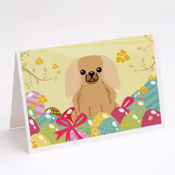 Easter Eggs Pekingese Fawn Sable Greeting Cards and Envelopes Pack of 8