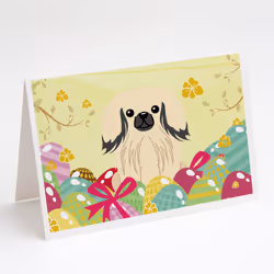 Easter Eggs Pekingese Cream Greeting Cards and Envelopes Pack of 8