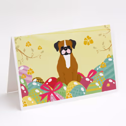 Easter Eggs Flashy Fawn Boxer Greeting Cards and Envelopes Pack of 8