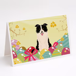 Easter Eggs Border Collie Black White Greeting Cards and Envelopes Pack of 8