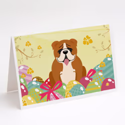 Easter Eggs English Bulldog Red White Greeting Cards and Envelopes Pack of 8