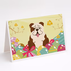Easter Eggs English Bulldog Brindle White Greeting Cards and Envelopes Pack of 8