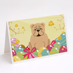 Easter Eggs English Bulldog Fawn Greeting Cards and Envelopes Pack of 8