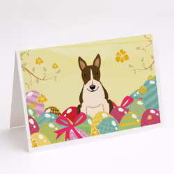 Easter Eggs Bull Terrier Dark Brindle Greeting Cards and Envelopes Pack of 8
