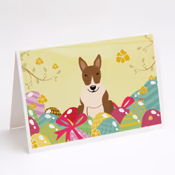 Easter Eggs Bull Terrier Brindle Greeting Cards and Envelopes Pack of 8