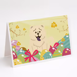 Easter Eggs Chow Chow White Greeting Cards and Envelopes Pack of 8