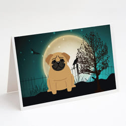 Halloween Scary Pug Brown Greeting Cards and Envelopes Pack of 8