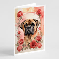 Caroline's Treasures DAC4392GCA7P Bullmastiff Valentine Roses Greeting Cards Pack of 8 Blank Cards with Envelopes Whimsical A7 Size 5x7 Blank Note Car