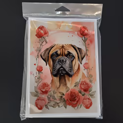 Caroline's Treasures DAC4392GCA7P Bullmastiff Valentine Roses Greeting Cards Pack of 8 Blank Cards with Envelopes Whimsical A7 Size 5x7 Blank Note Car