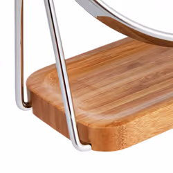 Round Dressing Tabletop Mount Mirror with Rectangle Bamboo Tray --1X/5X Magnification, Silver, 18.3 cm x 8.5 cm (L x W)
