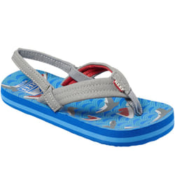 Reef Little Ahi Kids Boys Summer Beach Holiday Pool Slip On Flip Flops Sandals - 2/3K, Blue Shark