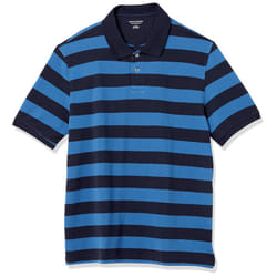 Amazon Essentials Mens Regular-Fit cotton Pique Polo Shirt (Available in Big & Tall)  BlueNavy  Stripe  Small