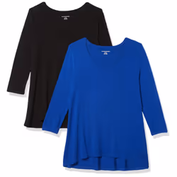 Amazon Essentials Womens 34 Sleeve V-Neck Swing T-Shirt (Available in Plus Size)  Pack of 2  BlackRoyal Blue  Large