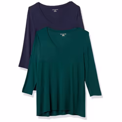 Amazon Essentials Womens 34 Sleeve V-Neck Swing T-Shirt (Available in Plus Size) Pack of 2 NavyJade green X-Large