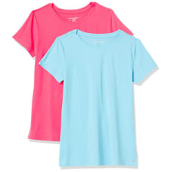 Amazon Essentials Women's Tech Stretch Short-Sleeve Crewneck T-Shirt (Available in Plus Size)  Pack of 2  Neon Pink/Blue  X-Small