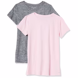 Amazon Essentials Women's Tech Stretch Short-Sleeve Crewneck T-Shirt Available in Plus Size  Pack of 2  Black/Light Pink  Spa ...