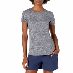 Amazon Essentials Women's Tech Stretch Short-Sleeve Crewneck T-Shirt Available in Plus Size  Pack of 2  Black/Light Pink  Space Dye  Medium