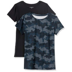 Amazon Essentials Womens Tech Stretch Short-Sleeve crewneck T-Shirt (Available in Plus Size)  Pack of 2  BlackNavy camo  X-Small
