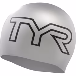 TYR Adult Wrinkle Free Silicone Swim Cap Silver/Logo