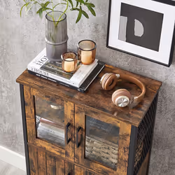 Storage Cabinet, Multipurpose Cupboard, Sideboard, Adjustable Shelf, Bathroom Cabinet, Steel Frame, Industrial Style, Rustic Brown and Black