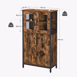 Storage Cabinet, Multipurpose Cupboard, Sideboard, Adjustable Shelf, Bathroom Cabinet, Steel Frame, Industrial Style, Rustic Brown and Black