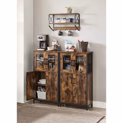 Storage Cabinet, Multipurpose Cupboard, Sideboard, Adjustable Shelf, Bathroom Cabinet, Steel Frame, Industrial Style, Rustic Brown and Black - Additional view 4