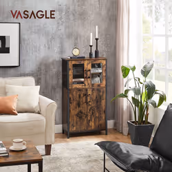 Storage Cabinet, Multipurpose Cupboard, Sideboard, Adjustable Shelf, Bathroom Cabinet, Steel Frame, Industrial Style, Rustic Brown and Black - Additional view 6
