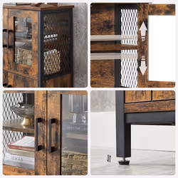 Storage Cabinet, Multipurpose Cupboard, Sideboard, Adjustable Shelf, Bathroom Cabinet, Steel Frame, Industrial Style, Rustic Brown and Black - Additional view 7