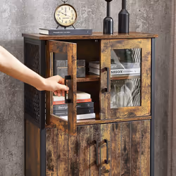Storage Cabinet, Multipurpose Cupboard, Sideboard, Adjustable Shelf, Bathroom Cabinet, Steel Frame, Industrial Style, Rustic Brown and Black - Additional view 8
