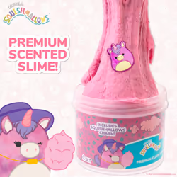 Original Squishmallows Lola The Unicorn Premium Scented Slime  Cotton Candy Scented  8 oz. Fluffy Slime  2 Fun Slime Add Ins  Pre-Made Slime