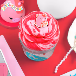 SQUISHMALLOWS Original Calynda The Cow Premium Scented Slime  8 oz. Smooth Slime  Strawberry Scented  3 Fun Slime Add Ins  Pre-Made Slime fo