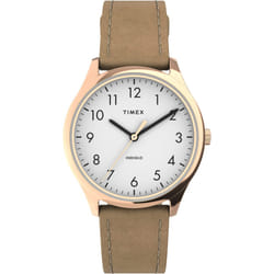 Timex Women's Modern Easy Reader 32mm Watch - Rose Gold-Tone Case White Dial with Beige Genuine Leather Strap